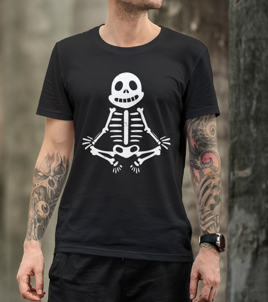 Funny Skeleton Bones Skull Sitting In Meditation Pose T-Shirt