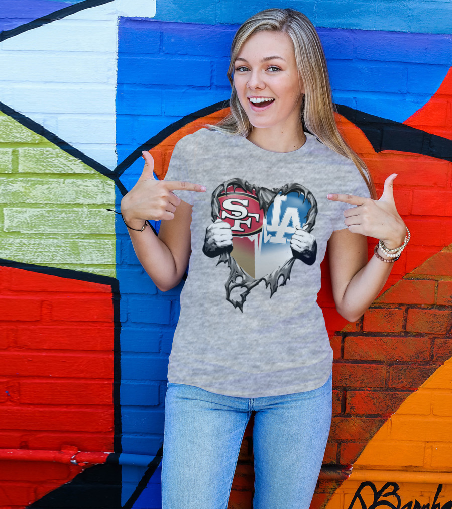 Sf La Heart Rivalry Baseball Fan Passion T-Shirt