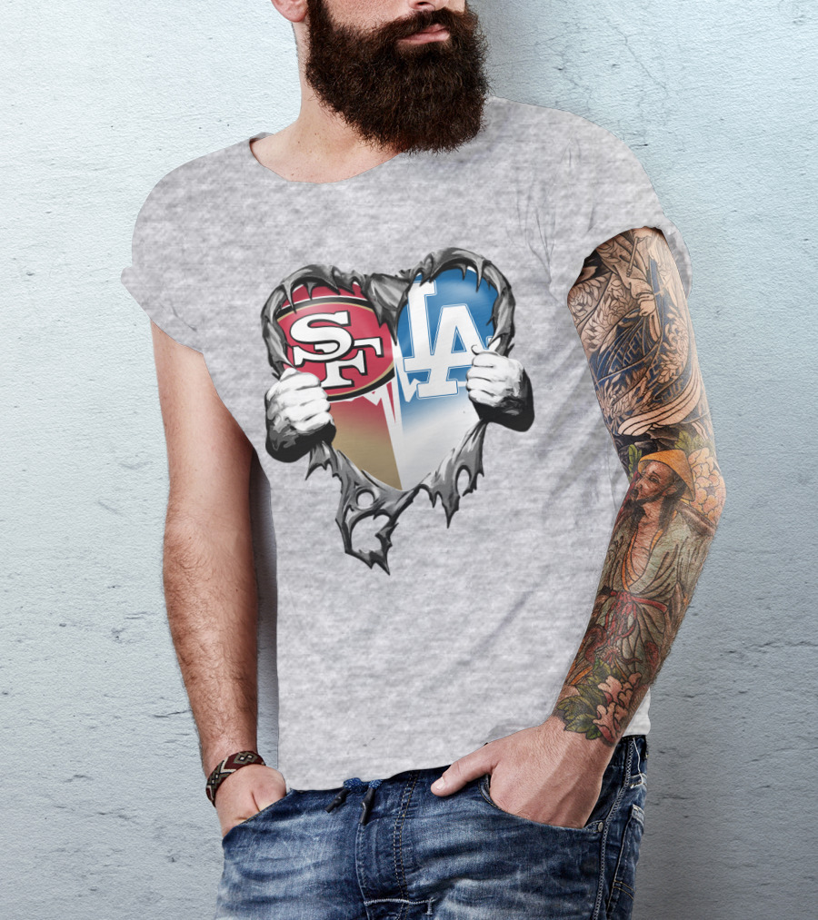 Sf La Heart Rivalry Baseball Fan Passion T-Shirt