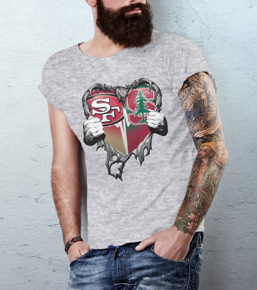 San Francisco 49ers And Stanford Cardinal Heart T-Shirt