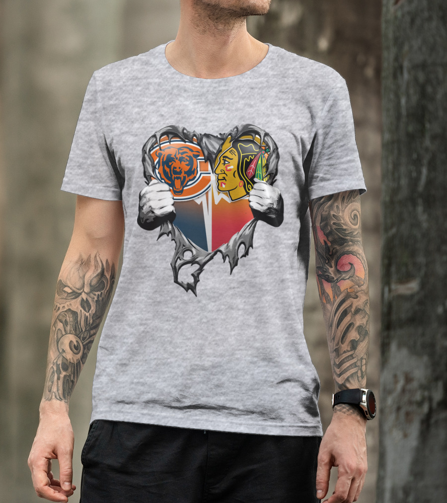 Chicago Bears And Blackhawks Heart T-Shirt