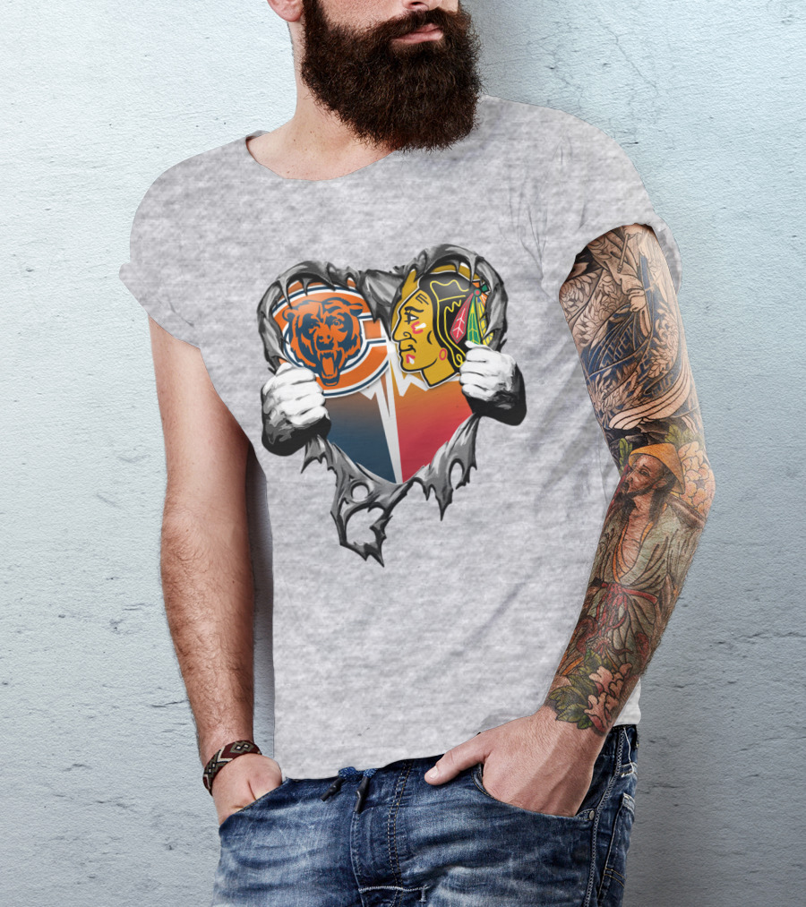 Chicago Bears And Blackhawks Heart T-Shirt