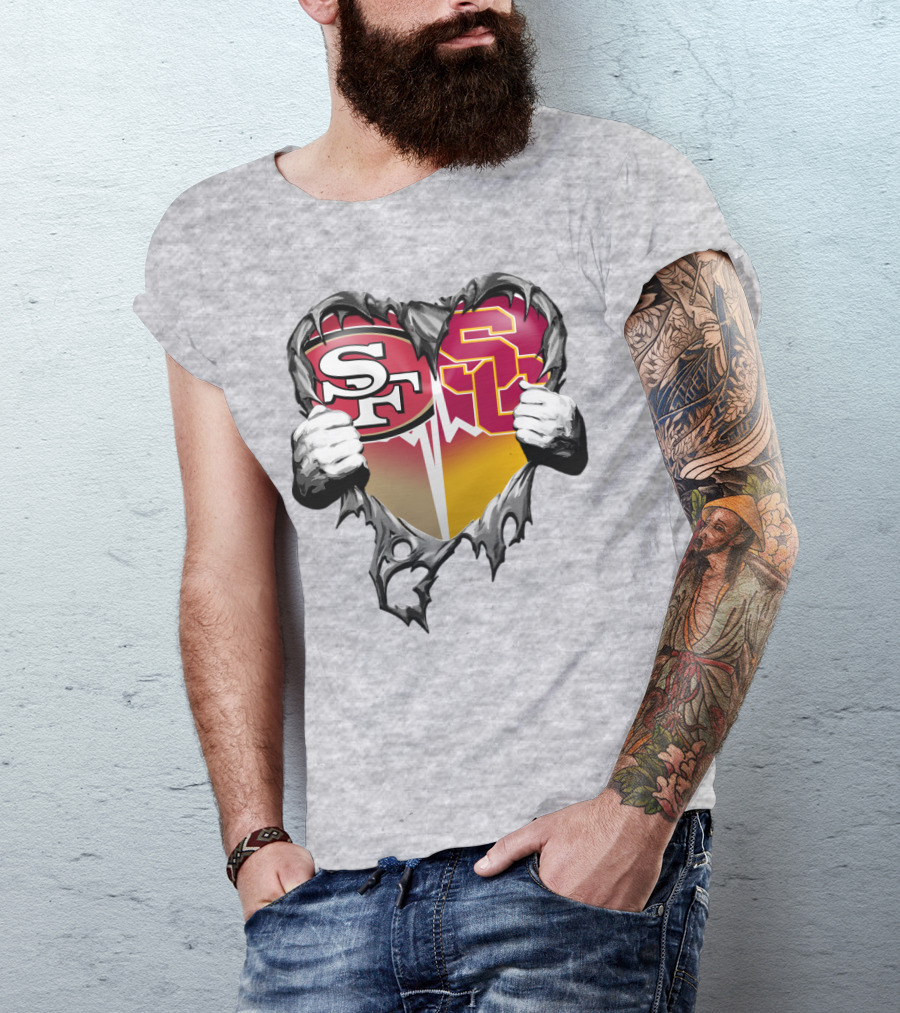 Sf Heart With Usc Trojans And San Francisco Theme T-Shirt