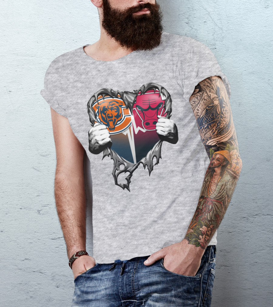 Chicago Bears And Bulls Heart Tear T-Shirt