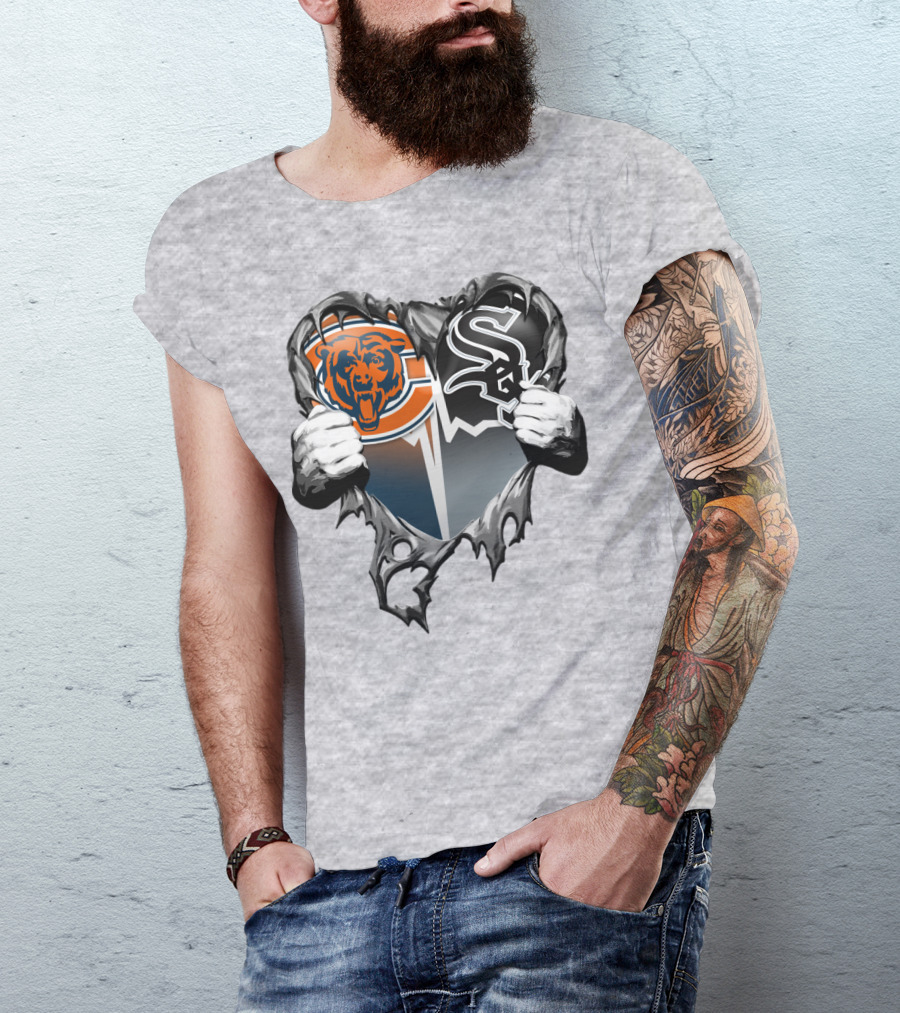 Chicago Bears And Chicago White Sox Heart Logo Xatt009 T-Shirt