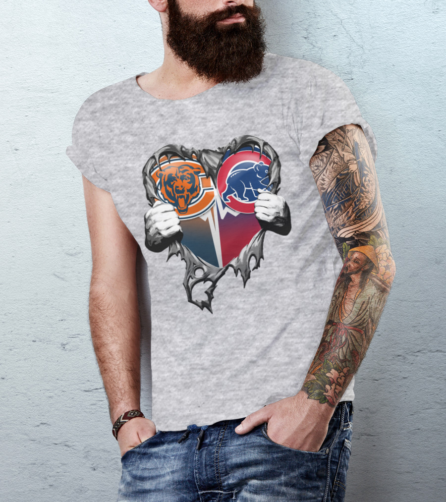 Xatt008 Chicago Bears And Cubs Heart T-Shirt