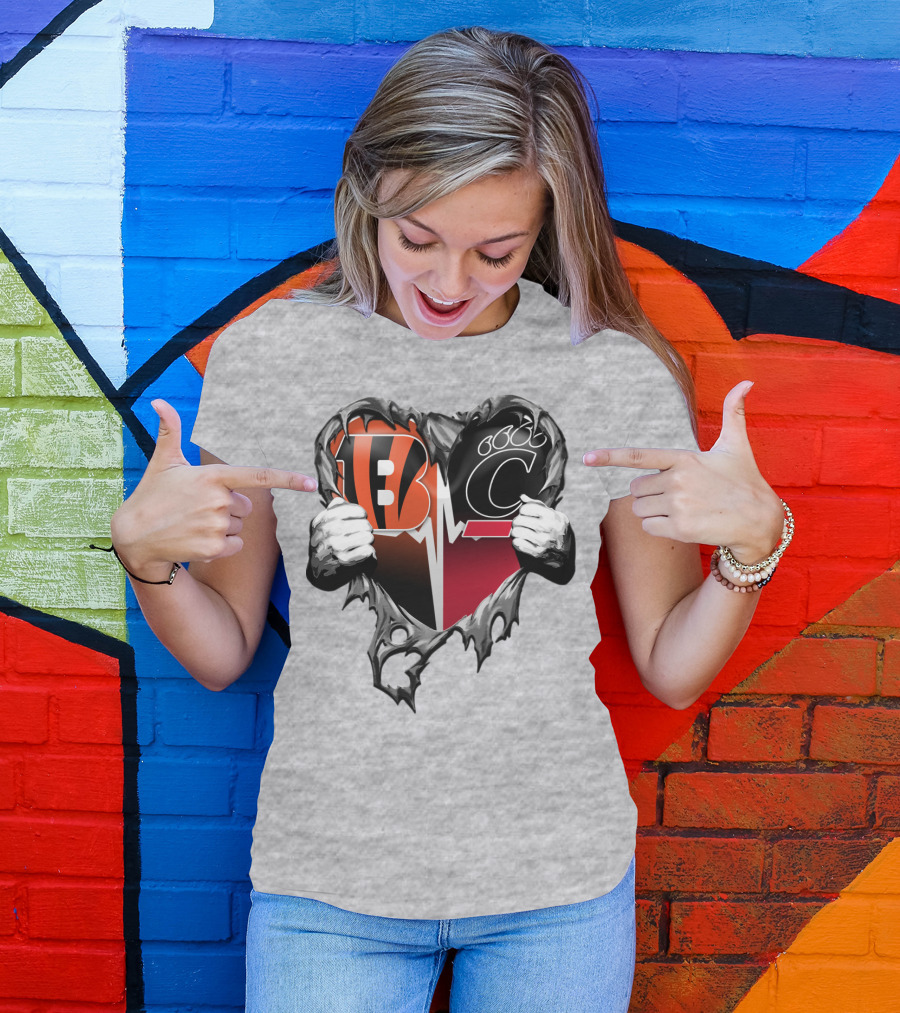 Bengals Bearcats Heartbeat Bengals Logo Bearcat Paw Cincinnati T-Shirt