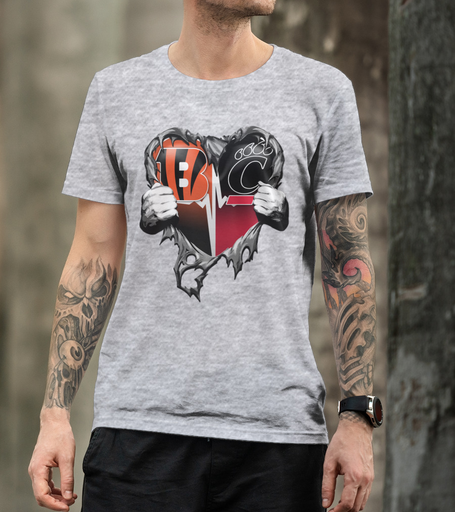 Bengals Bearcats Heartbeat Bengals Logo Bearcat Paw Cincinnati T-Shirt