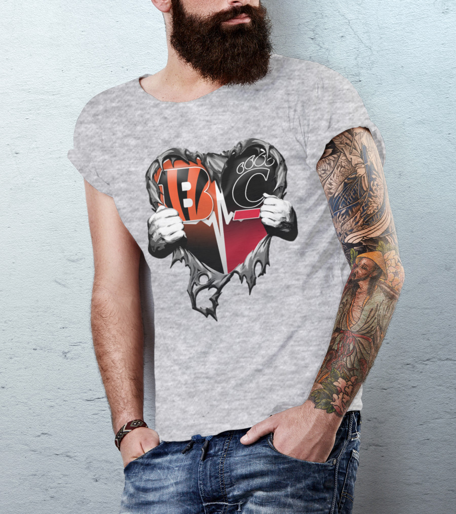 Bengals Bearcats Heartbeat Bengals Logo Bearcat Paw Cincinnati T-Shirt