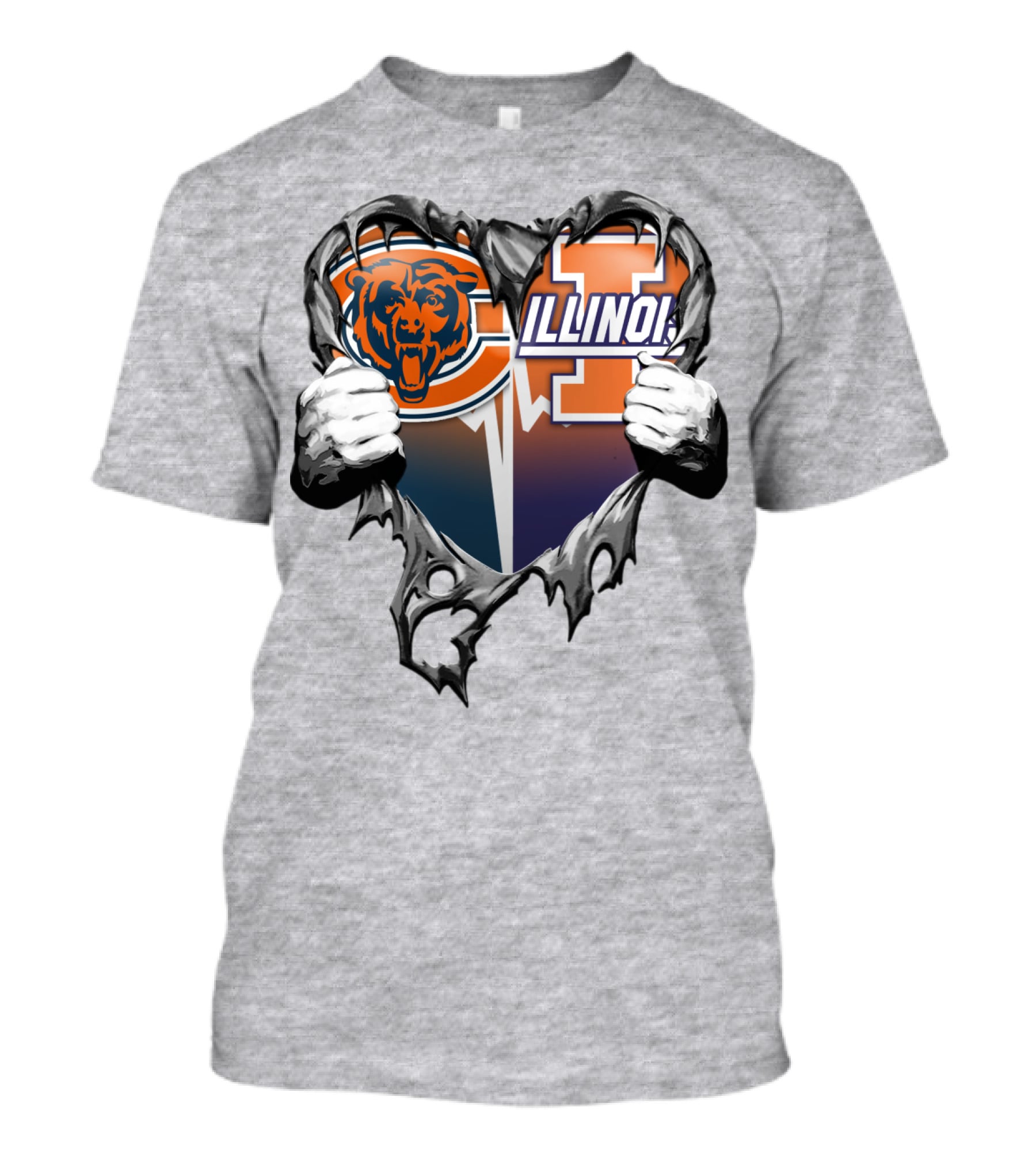 Chicago Bears Illinois Fighting Illini Heart Tear T-Shirt