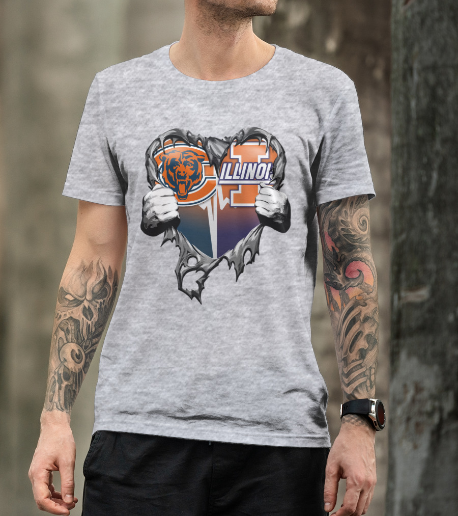 Chicago Bears Illinois Fighting Illini Heart Tear T-Shirt