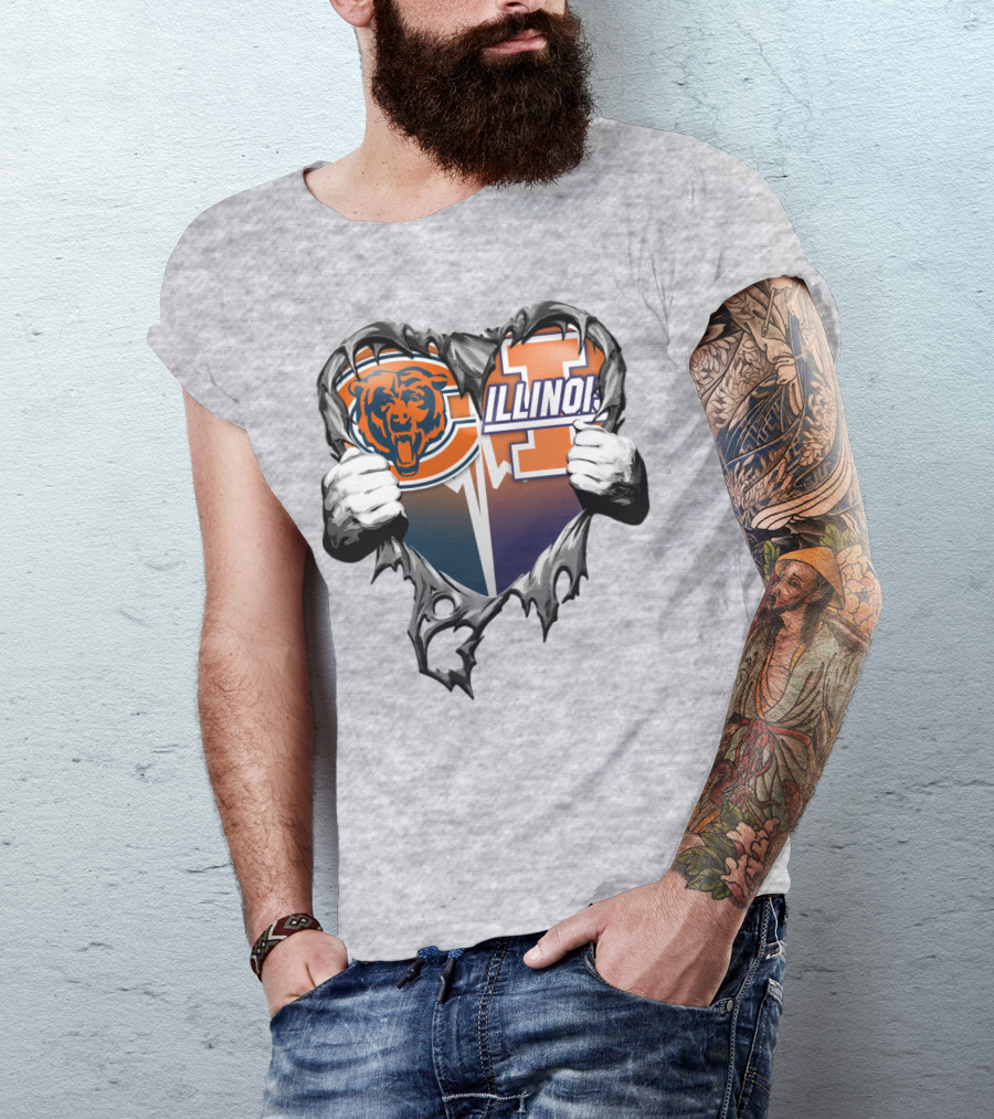 Chicago Bears Illinois Fighting Illini Heart Tear T-Shirt