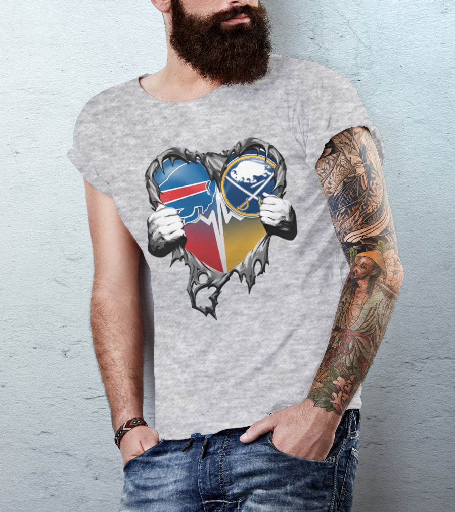 Buffalo Bills Sabres Heart Logo Fusion T-Shirt