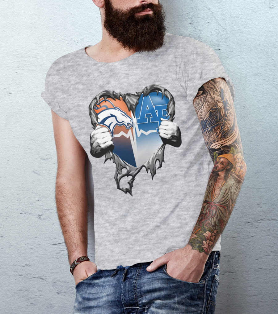 Denver Broncos Air Force Falcons Heart Rip T-Shirt