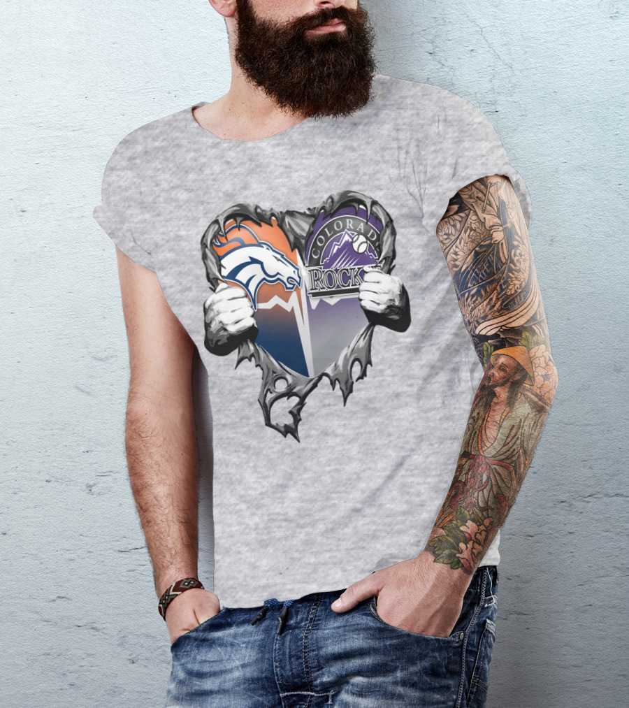 Denver Broncos Colorado Rockies Split Heart T-Shirt