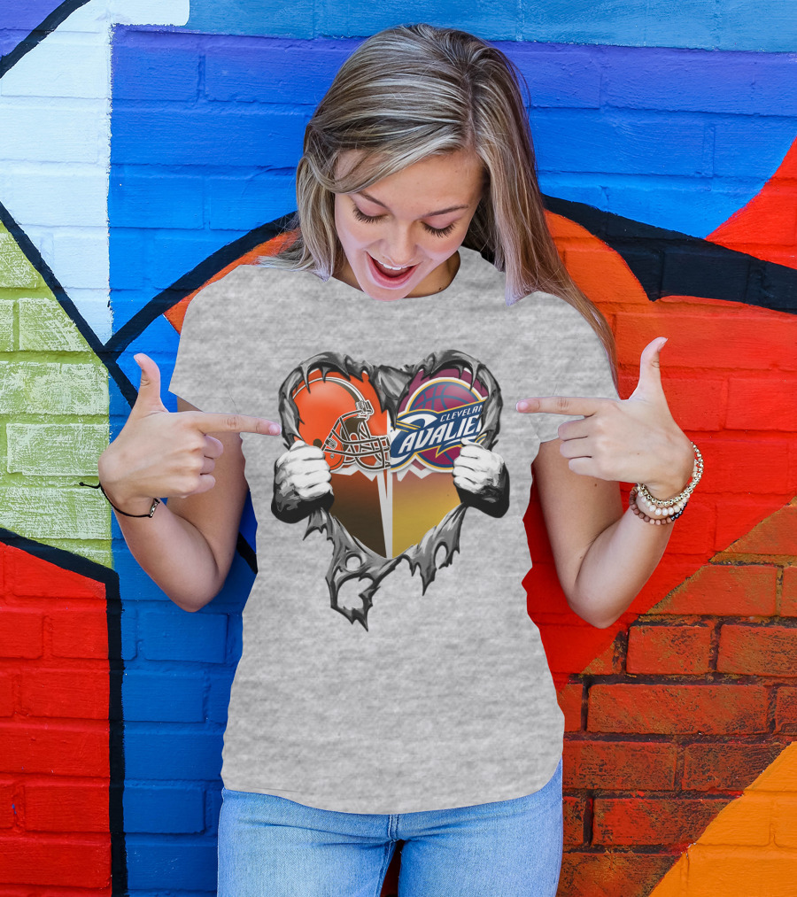 Cleveland Cavaliers Browns Heart Combination T-Shirt