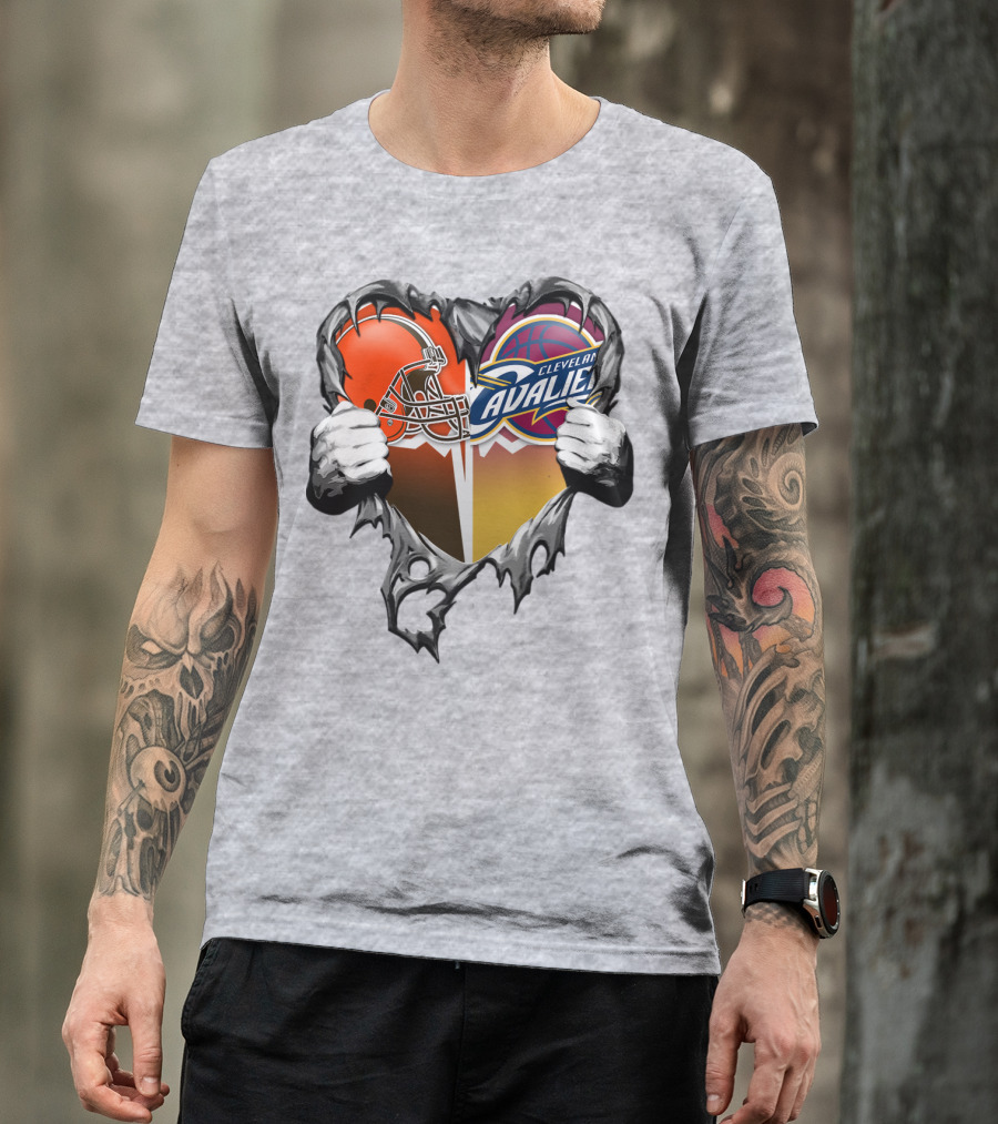 Cleveland Cavaliers Browns Heart Combination T-Shirt