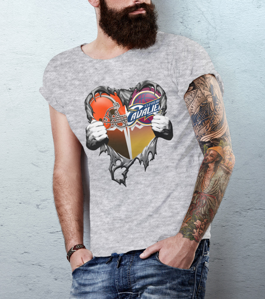 Cleveland Cavaliers Browns Heart Combination T-Shirt