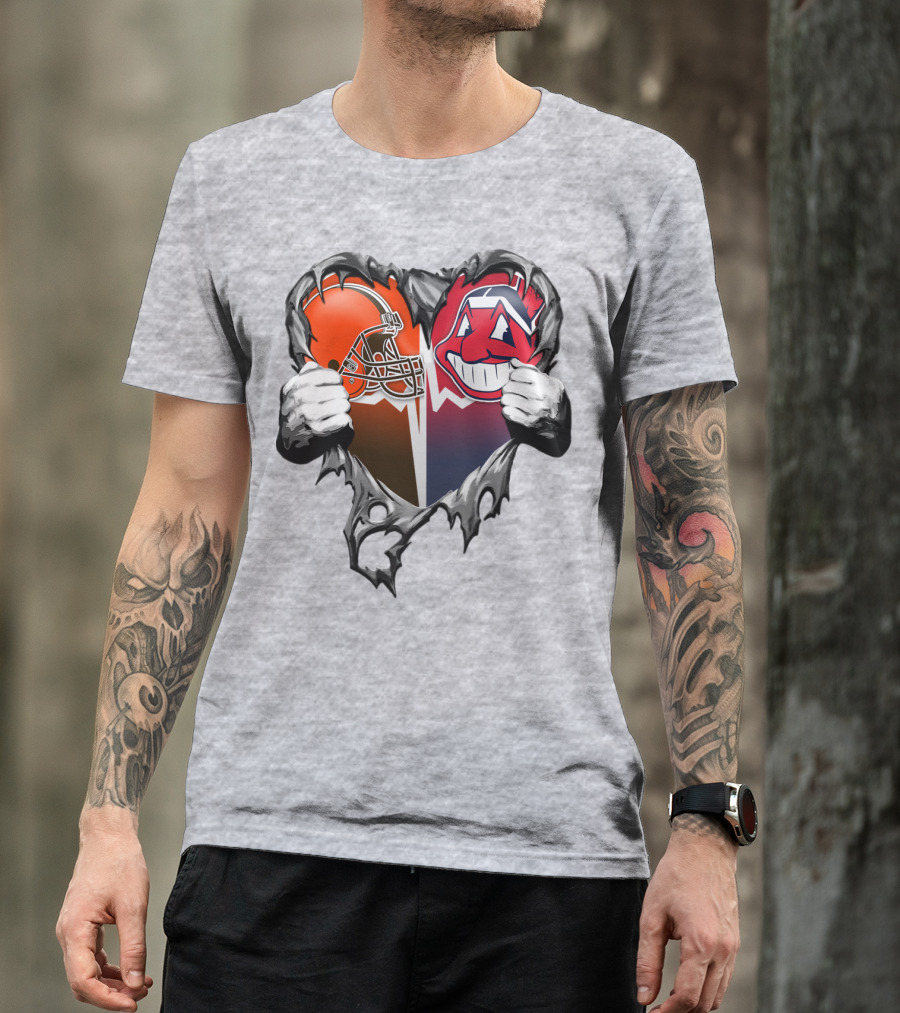Cleveland Browns And Cleveland Indians Heart T-Shirt