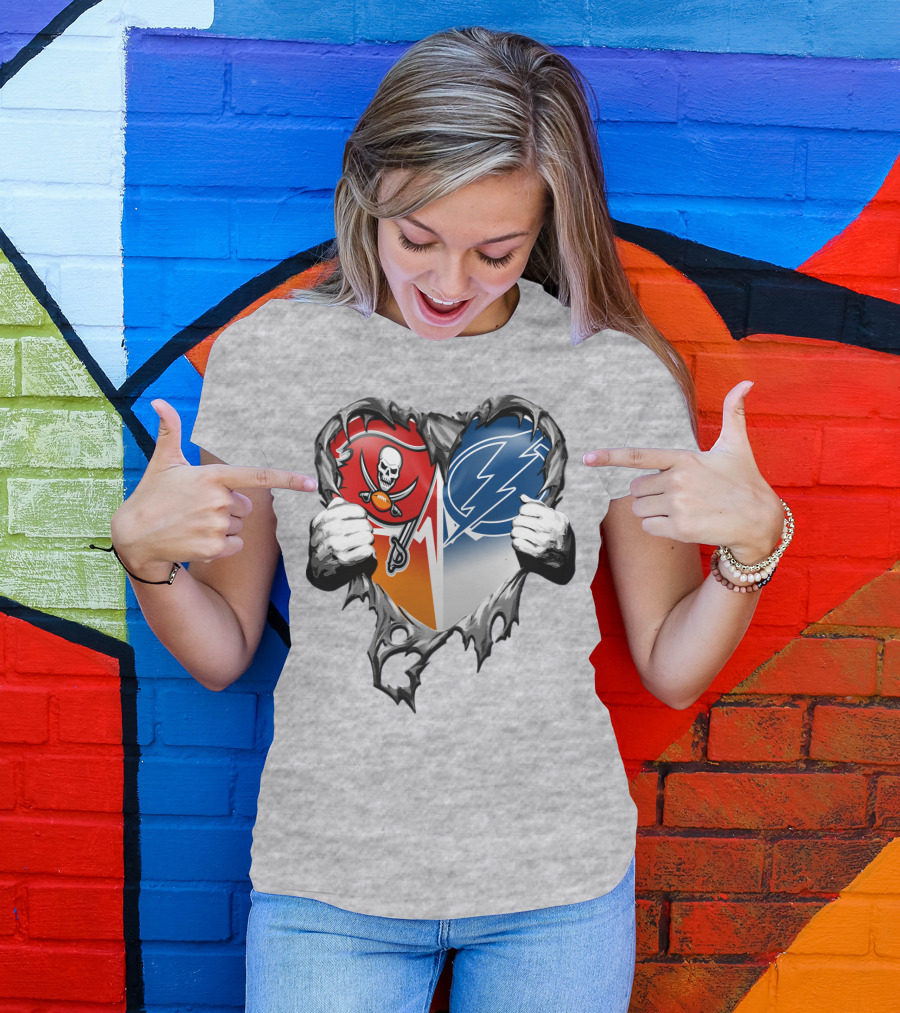 Tampa Bay Buccaneers And Tampa Bay Lightning Heart T-Shirt