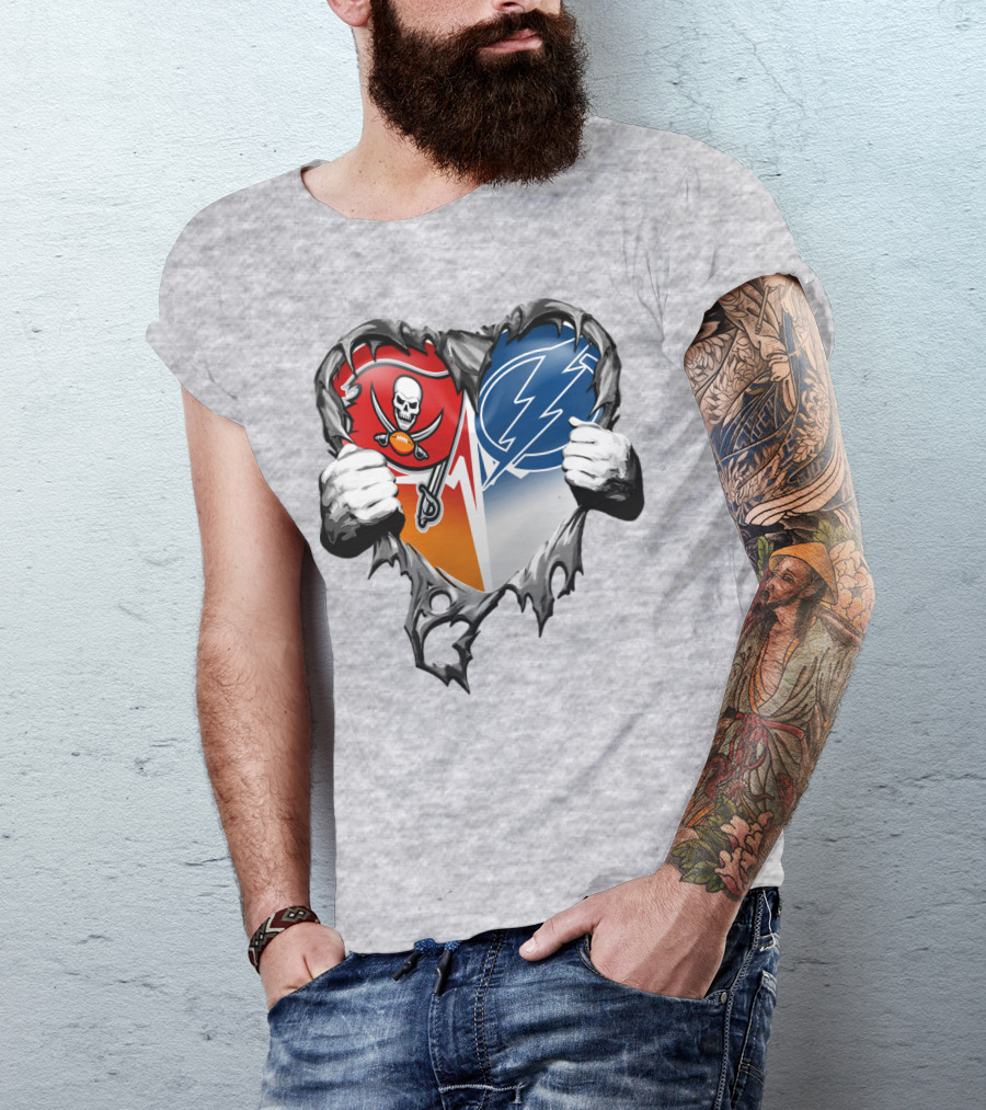 Tampa Bay Buccaneers And Tampa Bay Lightning Heart T-Shirt