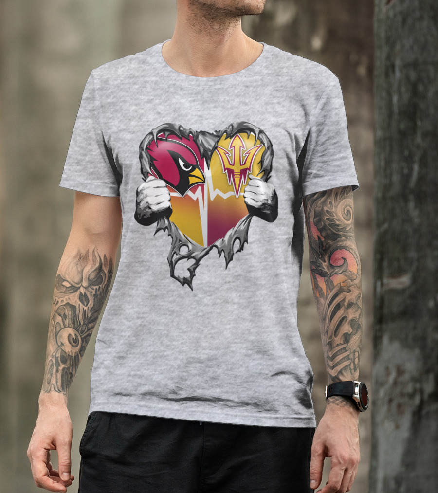 Arizona Cardinals Arizona State Sun Devils Heart Dual Allegiance T-Shirt