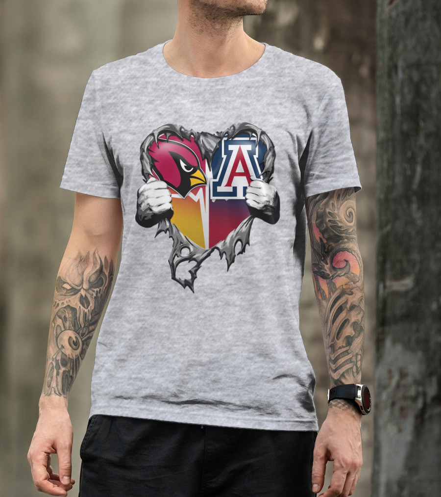 Arizona Cardinals And Arizona Wildcats Heart Tear T-Shirt