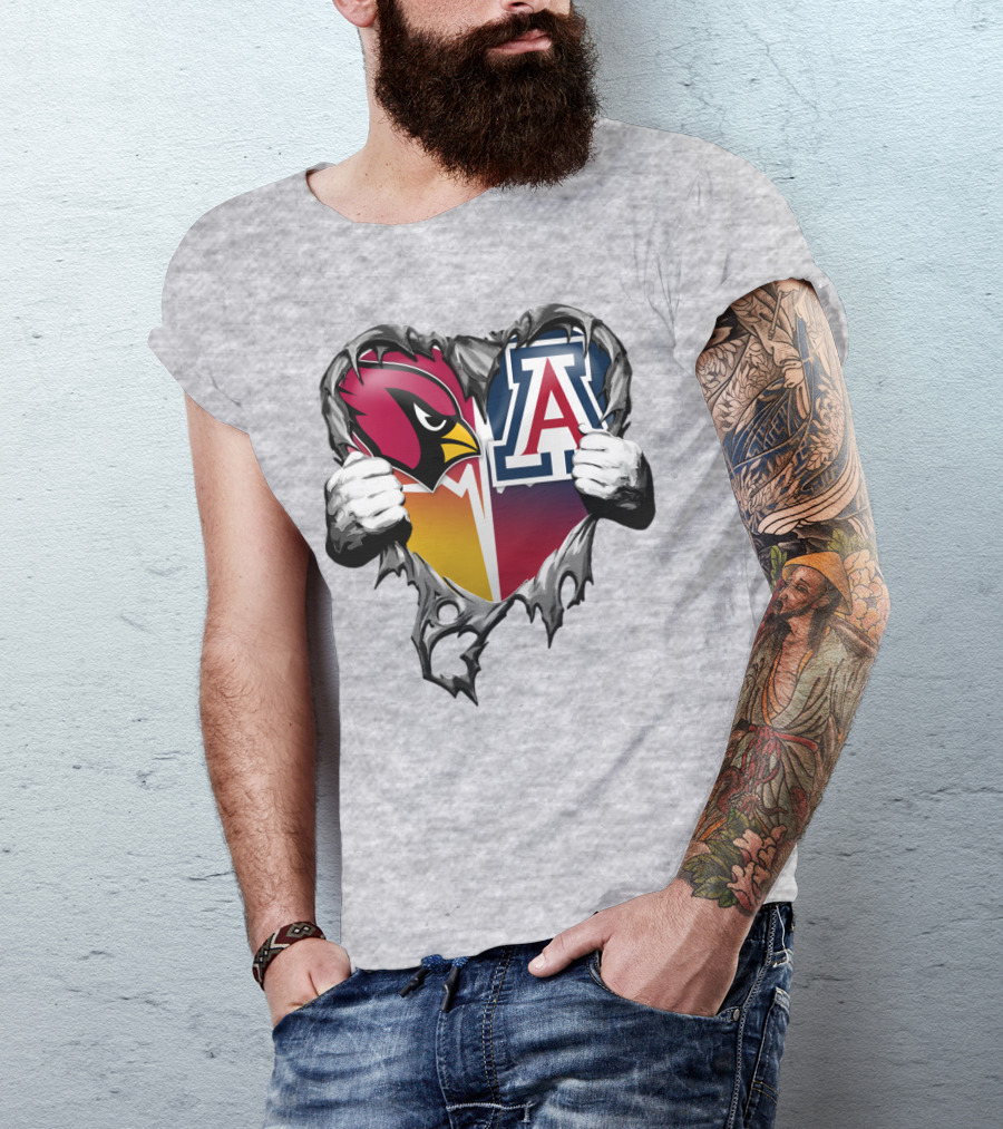 Arizona Cardinals And Arizona Wildcats Heart Tear T-Shirt