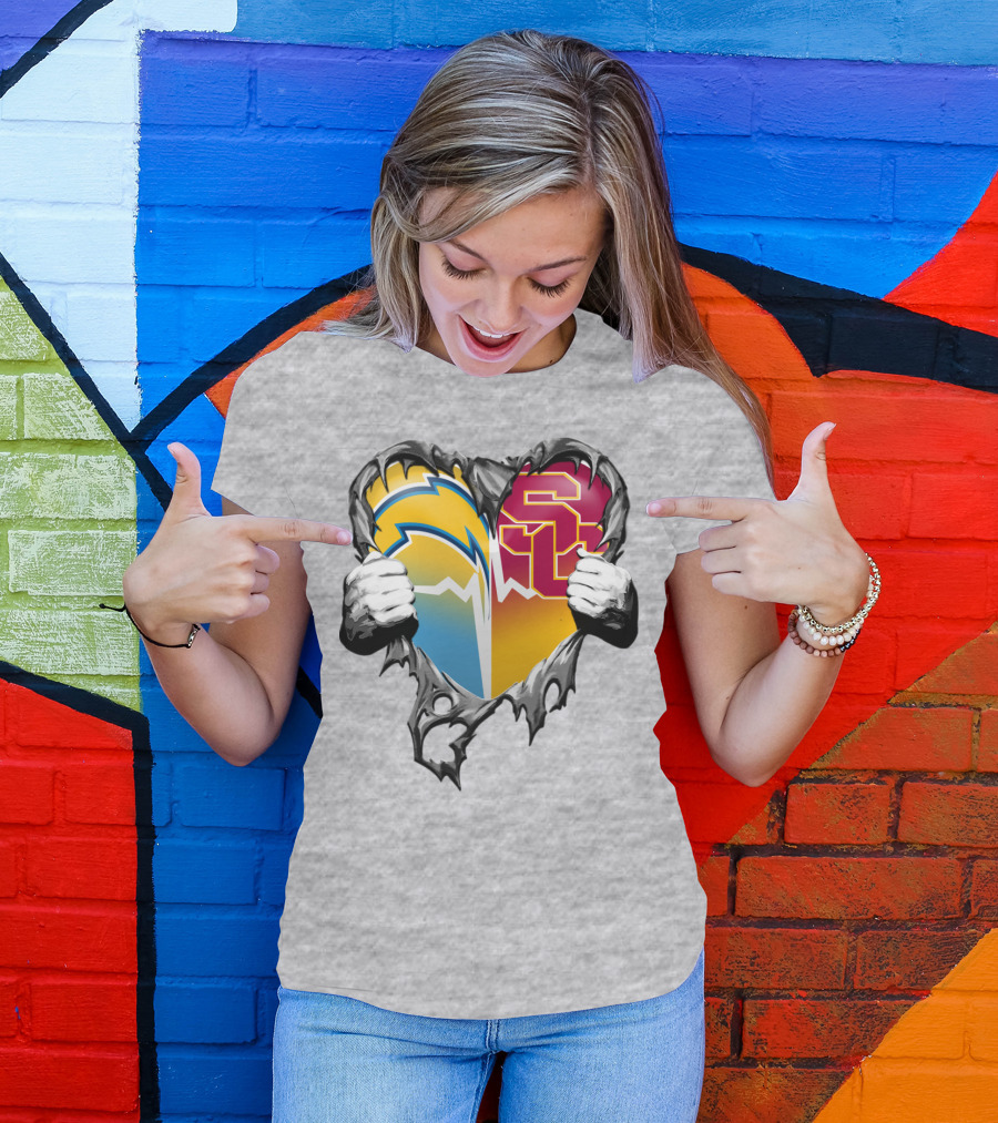 Chargers Usc Heart Logo Split T-Shirt