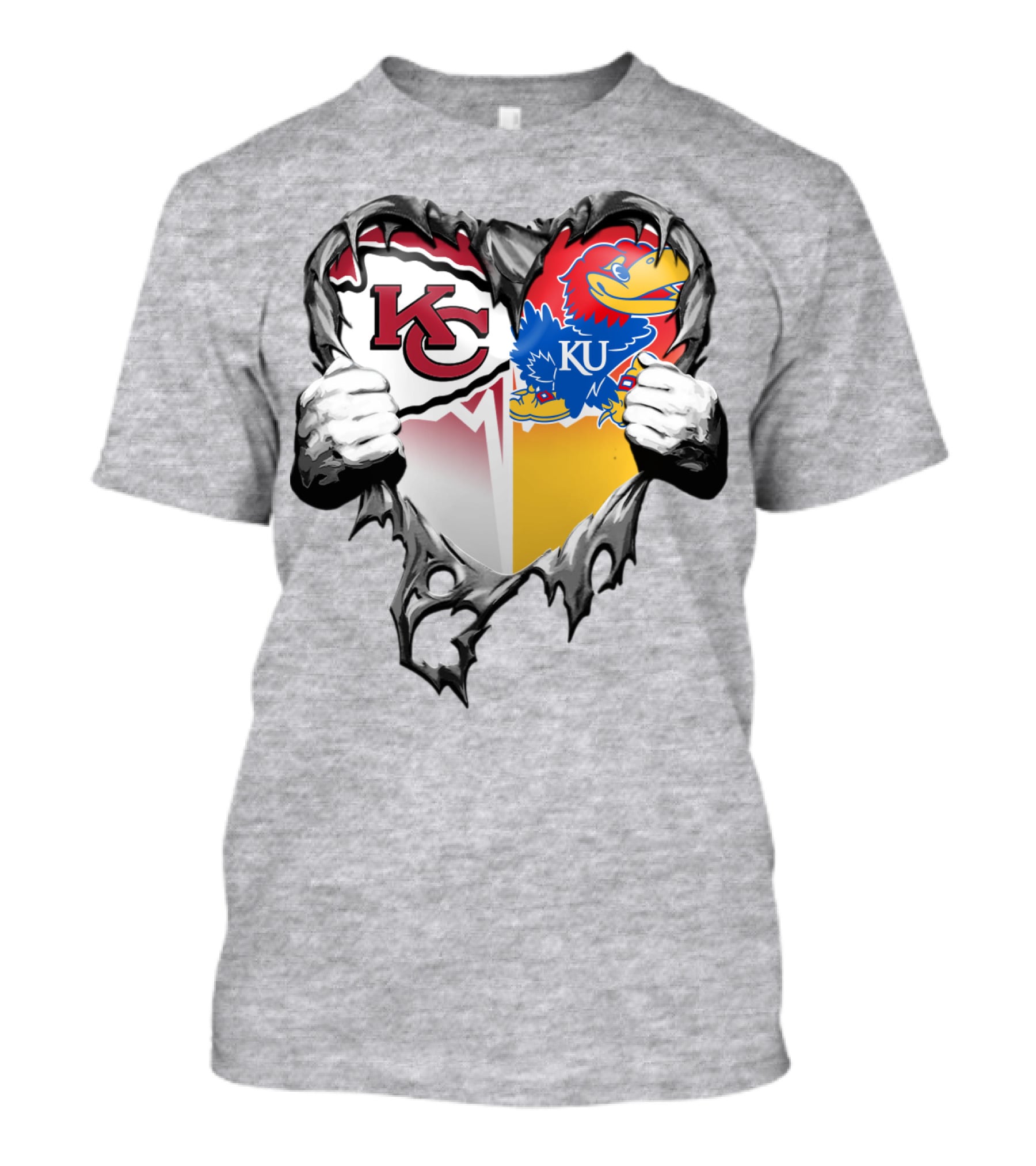 Kansas City Chiefs Jayhawks Ku Heart Tear T-Shirt