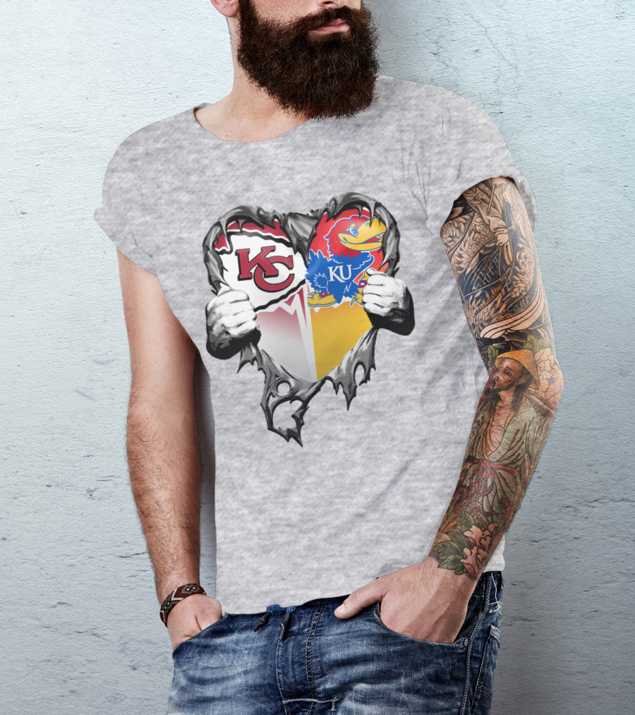 Kansas City Chiefs Jayhawks Ku Heart Tear T-Shirt