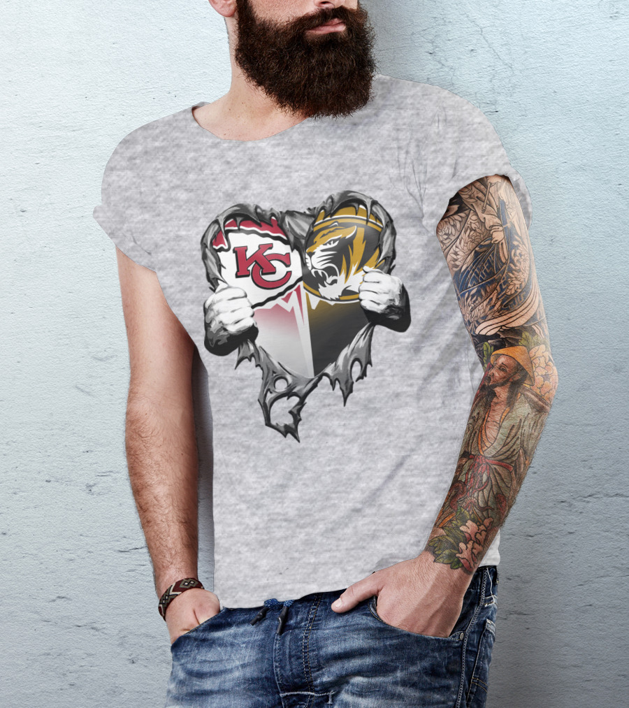 Kc Chiefs And Missouri Tigers Heart T-Shirt
