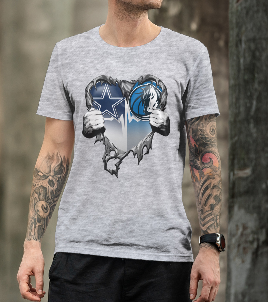 Dallas Cowboys And Mavericks Heart Logo Fusion T-Shirt