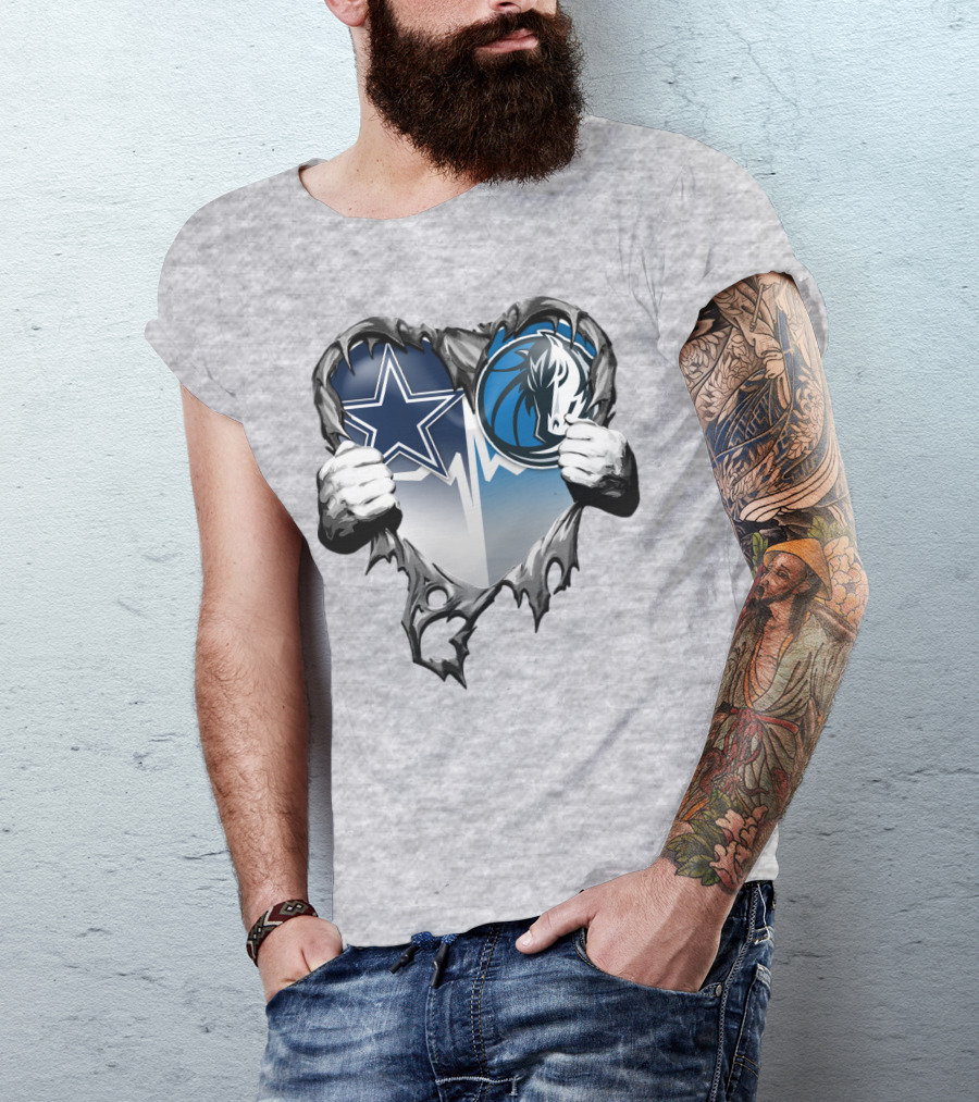 Dallas Cowboys And Mavericks Heart Logo Fusion T-Shirt