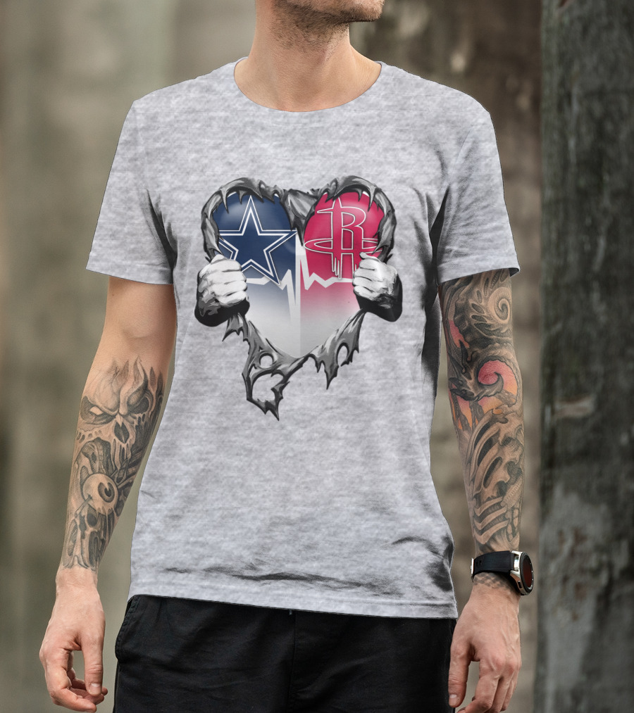 Dallas Cowboys Houston Rockets Torn Heart Logo Fusion T-Shirt