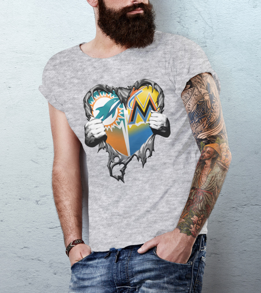 Miami Dolphins Miami Marlins Heart T-Shirt