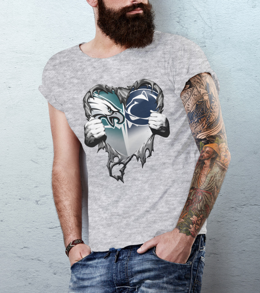 Philadelphia Eagles And Penn State Nittany Lions Heart Logo Rip Xatt053 T-Shirt
