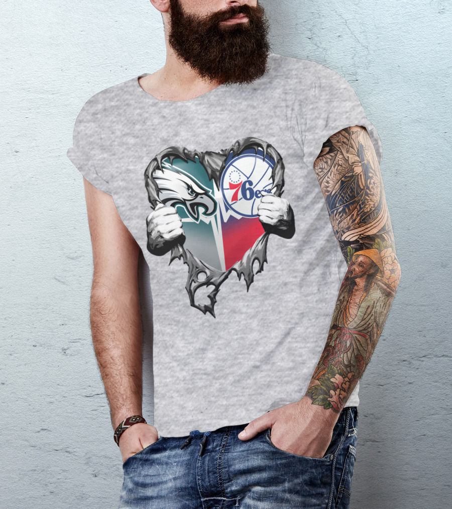 Philadelphia Eagles And 76ers Heart T-Shirt