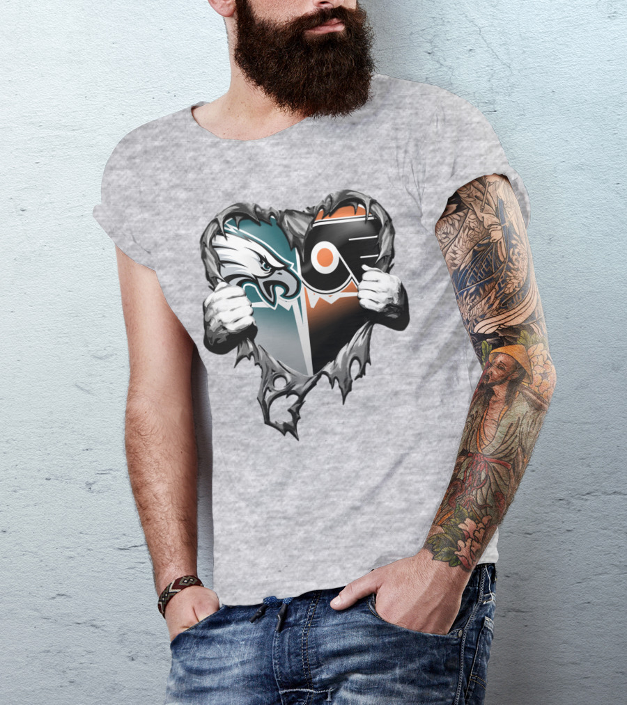 Eagles Flyers Heart Logo Combination T-Shirt