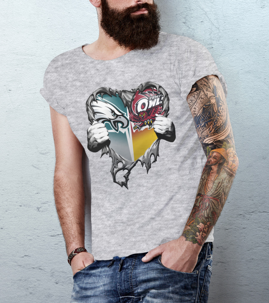 Philadelphia Eagles Temple Owls Heart Logo Rip T-Shirt