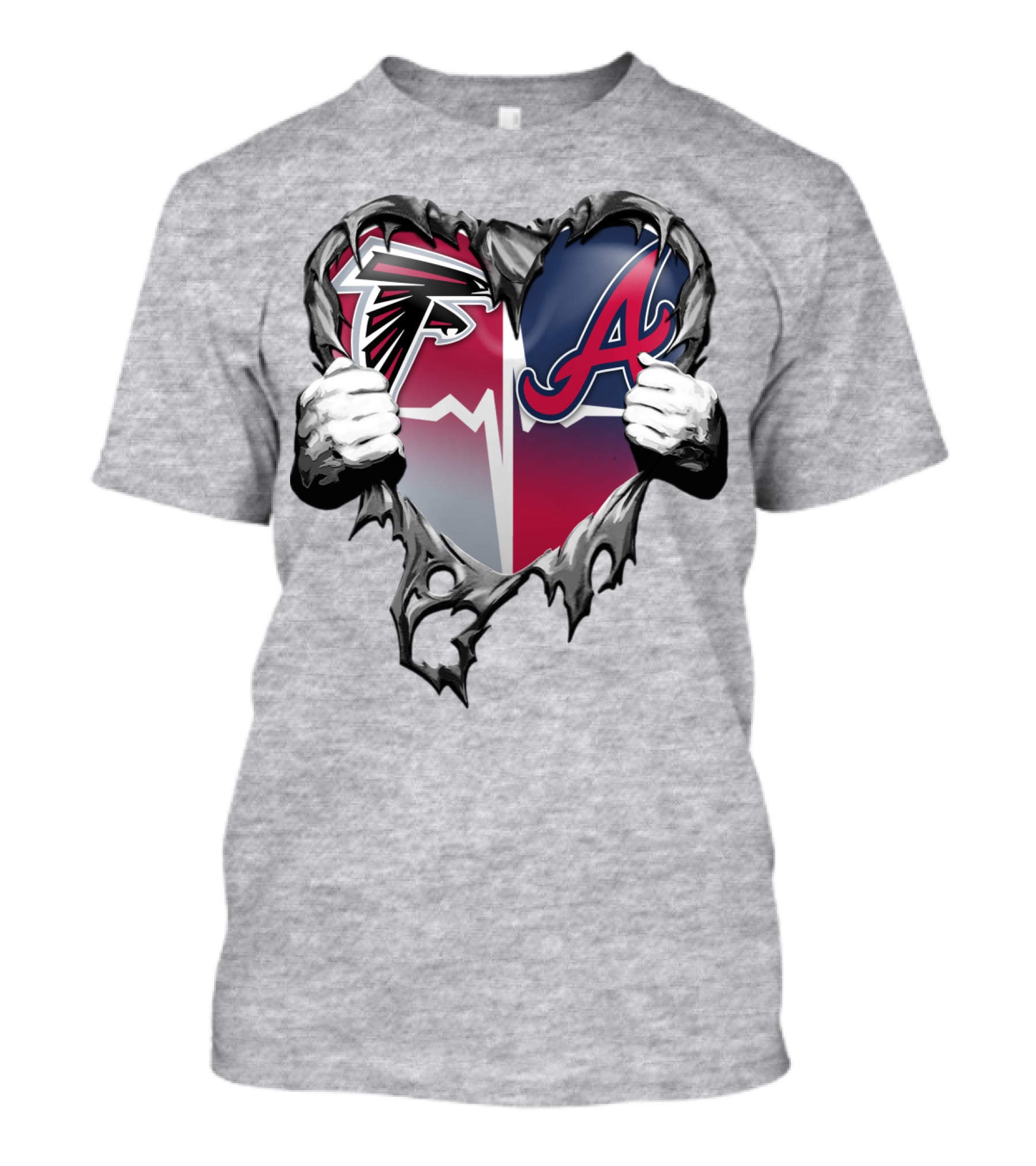 Falcons Braves Heart Design With Ripped Effect And Hands T-Shirt