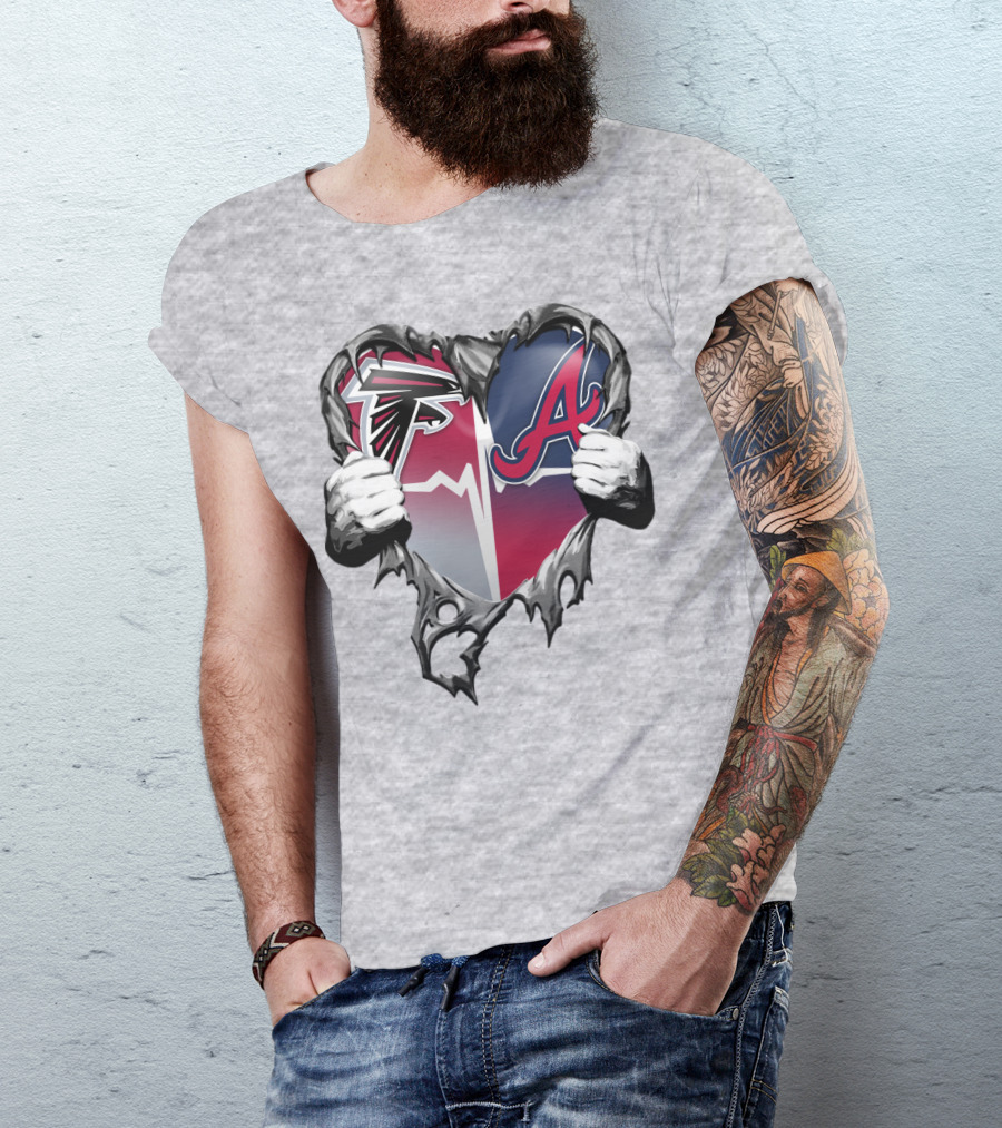 Falcons Braves Heart Design With Ripped Effect And Hands T-Shirt