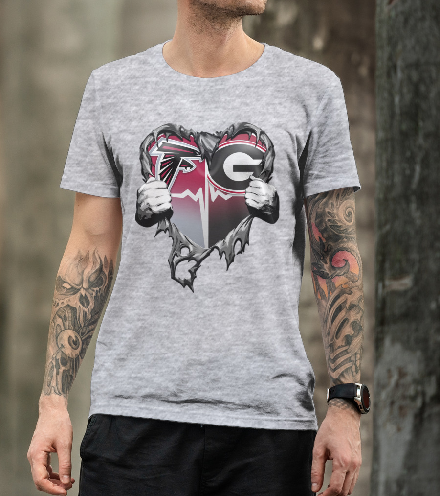 Atlanta Falcons Georgia Bulldogs Heart Torn T-Shirt