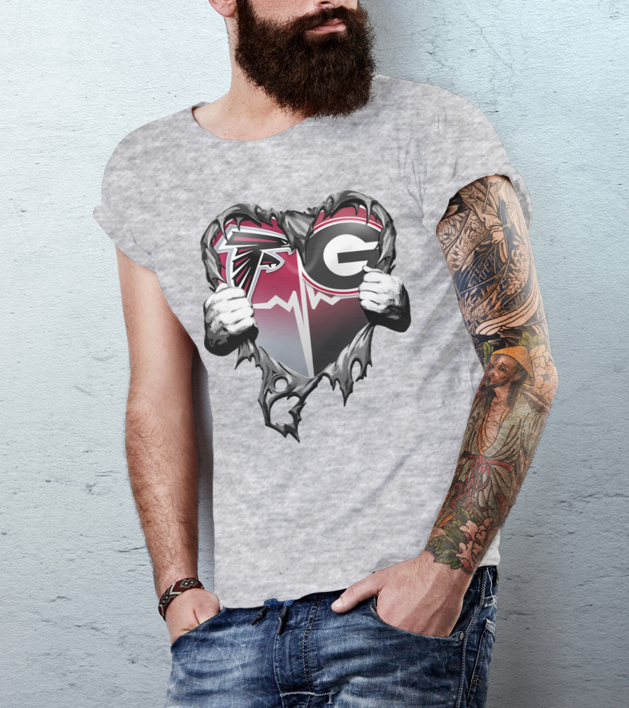 Atlanta Falcons Georgia Bulldogs Heart Torn T-Shirt