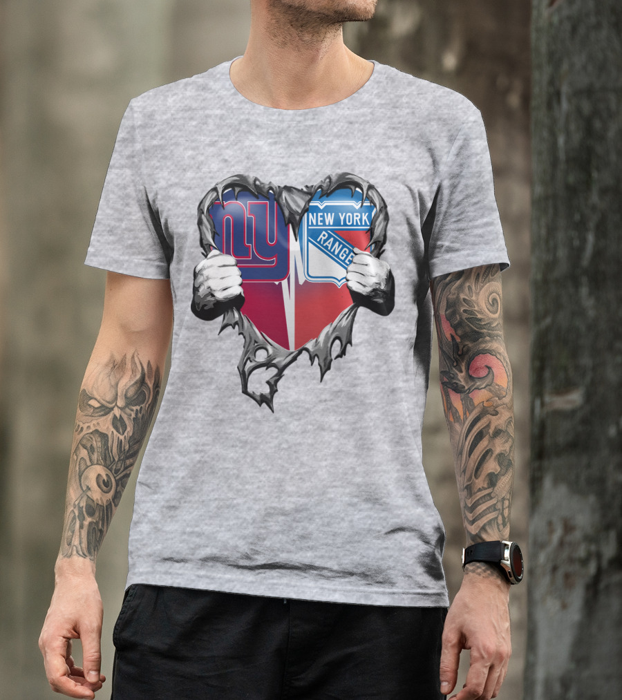 New York Giants And New York Rangers Heart Design Xatt064 T-Shirt