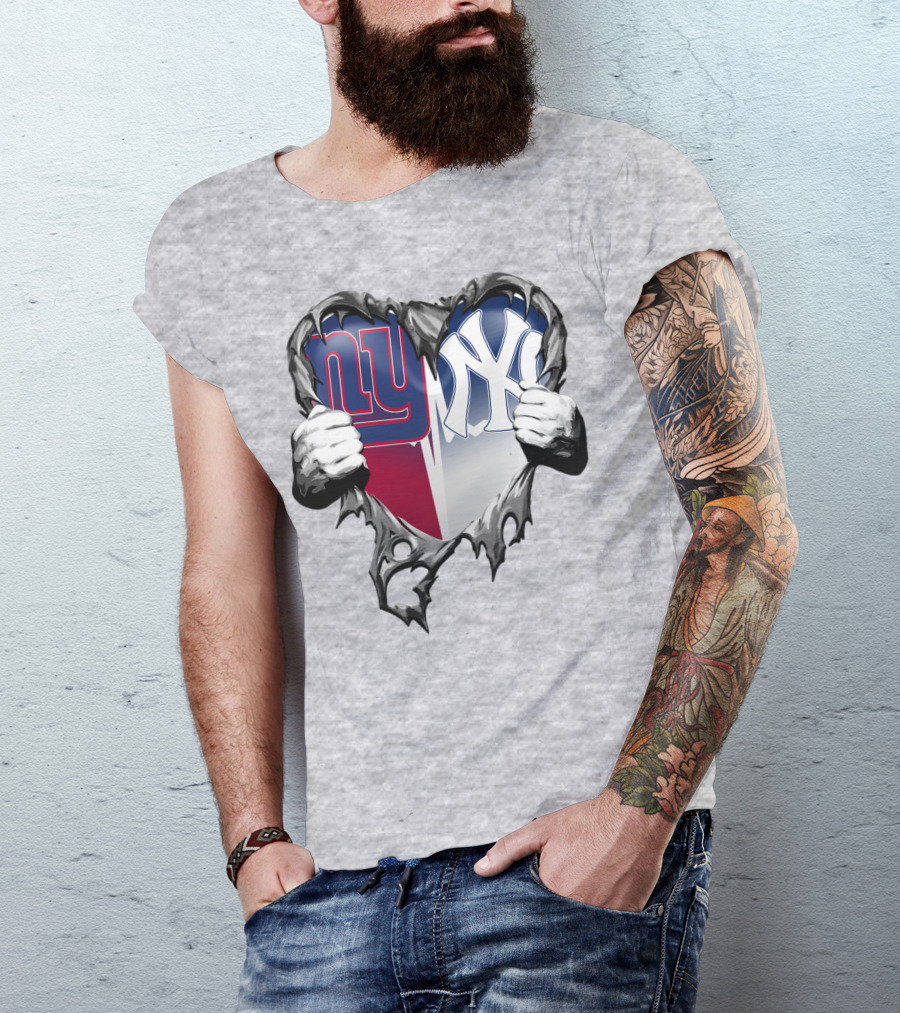 New York Giants Ny Yankees Heart T-Shirt