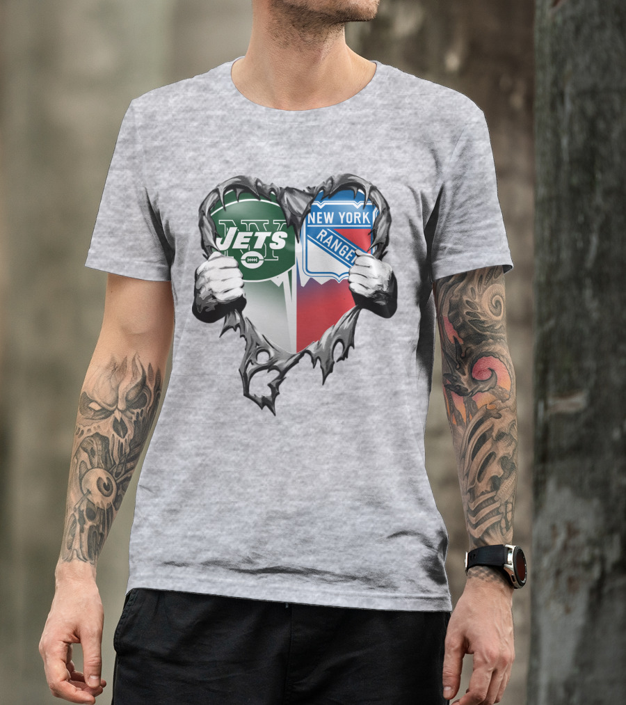 New York Jets Rangers Heart Split T-Shirt