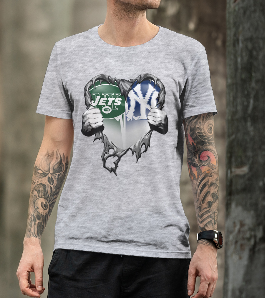 Jets And Yankees Heart Tear T-Shirt