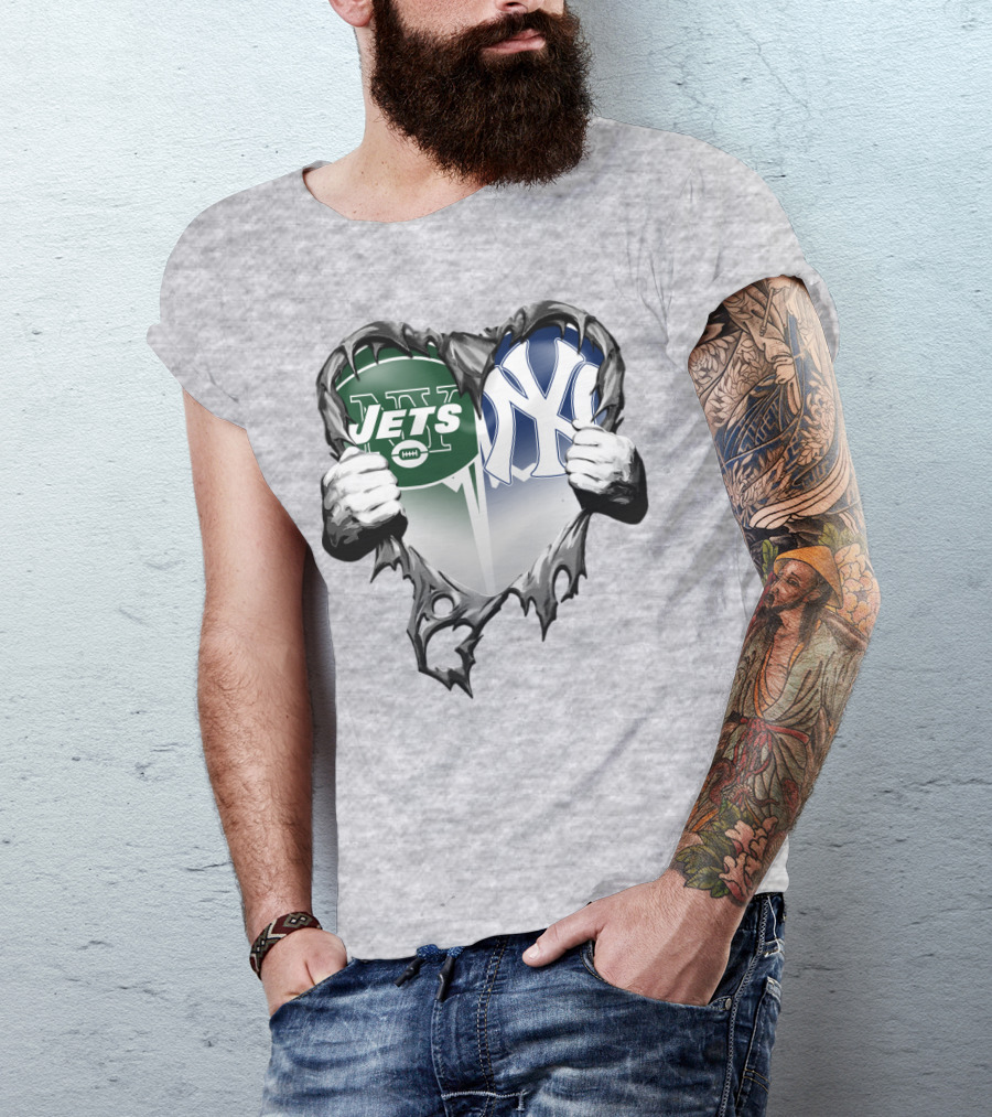Jets And Yankees Heart Tear T-Shirt