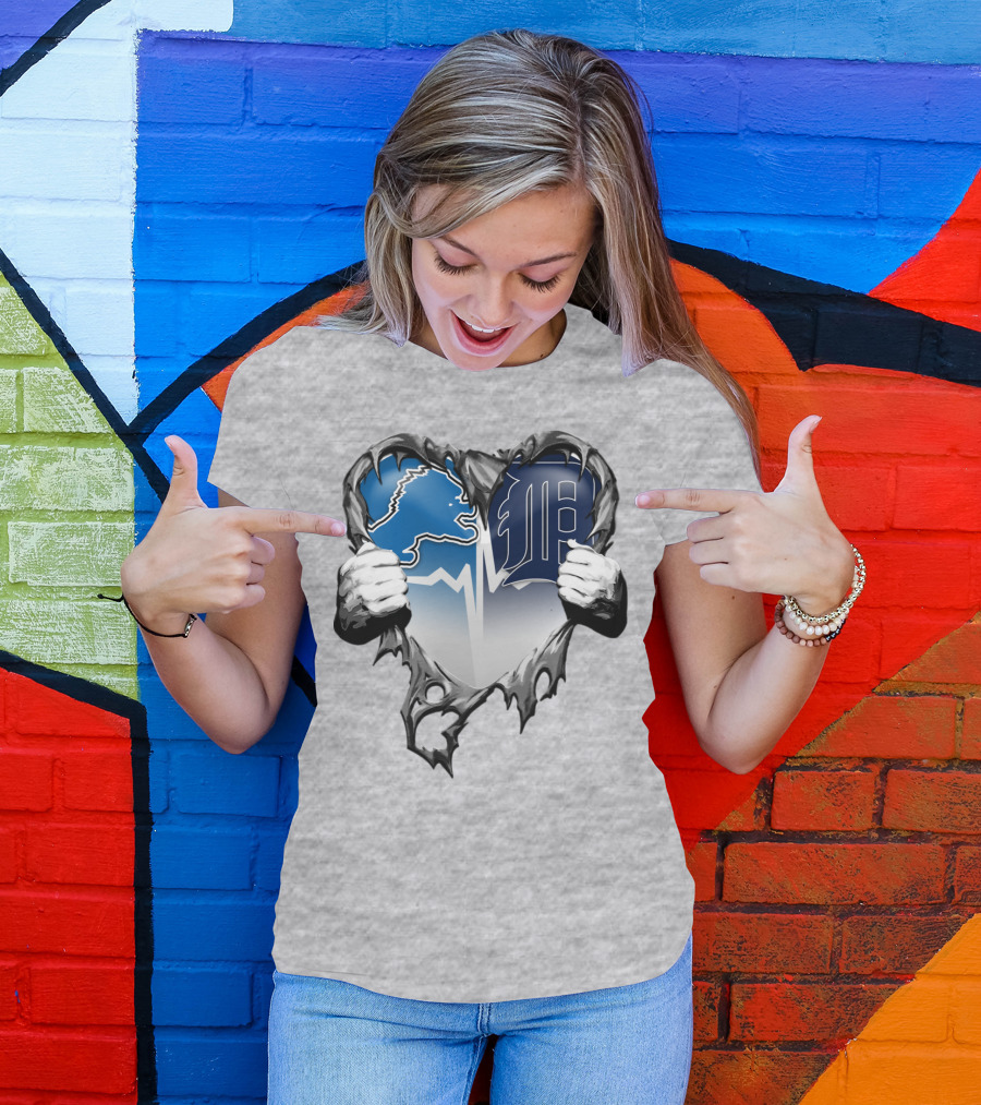 Lions Tigers Heartbeat Detroit Fan T-Shirt